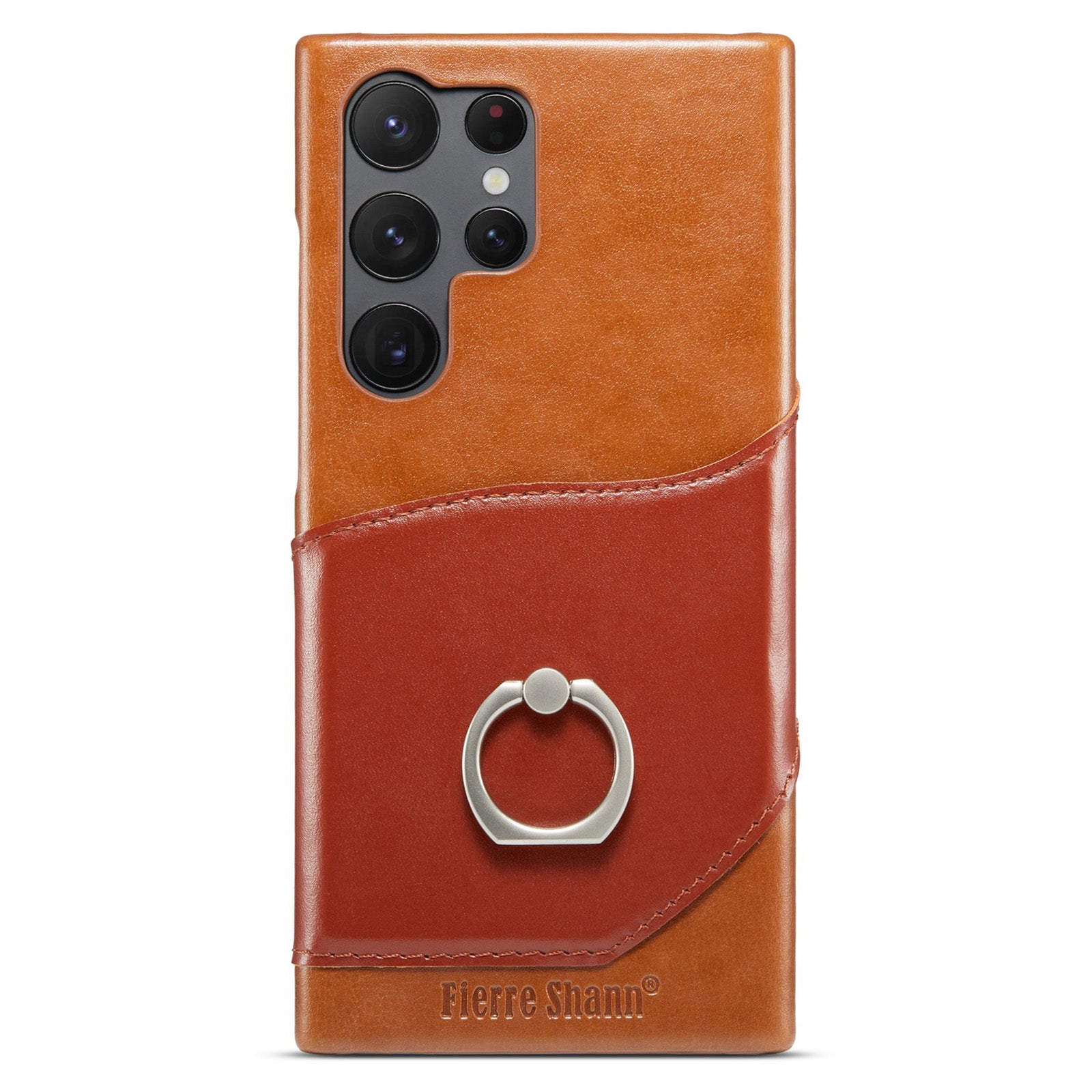 FIERRE SHANN For Samsung Galaxy S23 Ultra Kickstand Phone Case Genuine Leather Coated PC Card Slot Cover FIERRE SHANN For Samsung Galaxy S23 Ultra Kickstand Phone Case Genuine Leather Coated PC Card Slot Cover